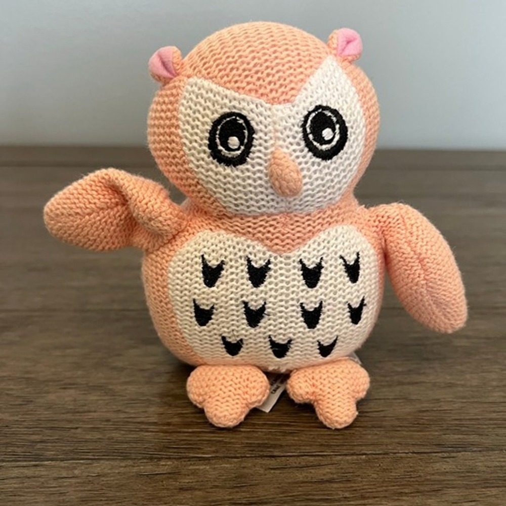 Peacock Alley Knit Owl Plush Peach Cream Stuffed Animal Nursery‎ Decor 6" Toy